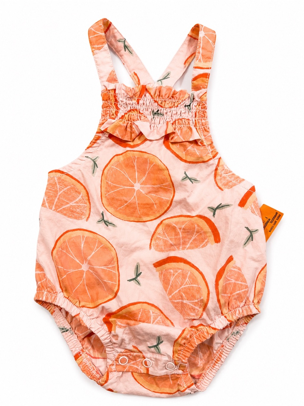Carter's Peach & Orange Citrus Print Baby Romper 3-6 M.